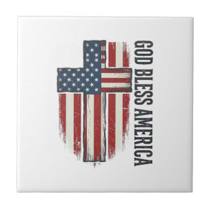 God Bless America Vintage Patriotic Cross Design_1 Tile