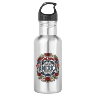God Bless America Vintage Patriotic Floral 532 Ml Water Bottle
