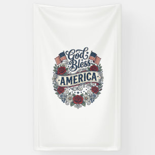 God Bless America Vintage Patriotic Floral Banner