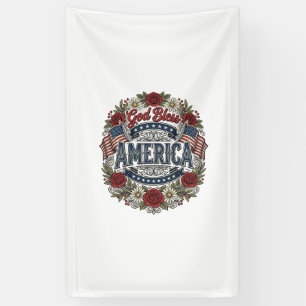 God Bless America Vintage Patriotic Floral Banner