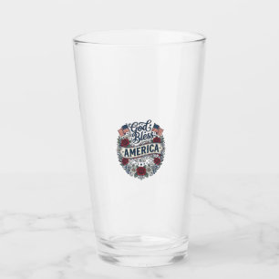 God Bless America Vintage Patriotic Floral Glass