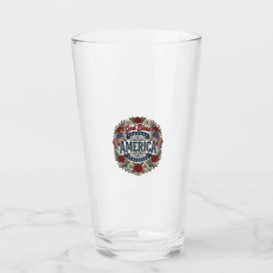 God Bless America Vintage Patriotic Floral Glass