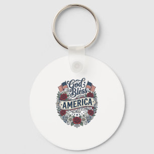 God Bless America Vintage Patriotic Floral Key Ring