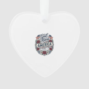 God Bless America Vintage Patriotic Floral Ornament