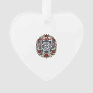 God Bless America Vintage Patriotic Floral Ornament