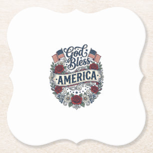 God Bless America Vintage Patriotic Floral Paper Coaster