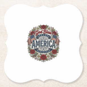 God Bless America Vintage Patriotic Floral Paper Coaster
