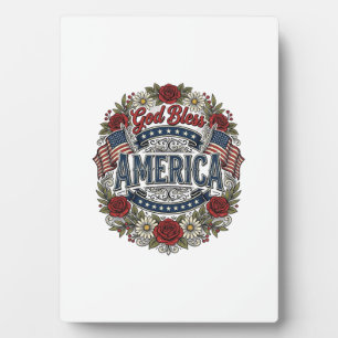 God Bless America Vintage Patriotic Floral Plaque