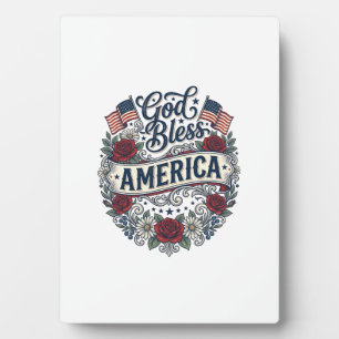 God Bless America Vintage Patriotic Floral Plaque