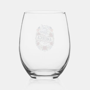 God Bless America Vintage Patriotic Floral Stemless Wine Glass