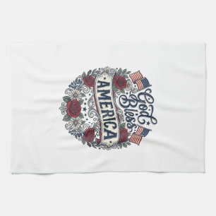 God Bless America Vintage Patriotic Floral Tea Towel