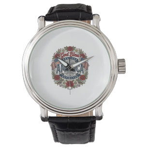 God Bless America Vintage Patriotic Floral Watch