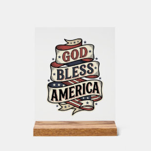God Bless America Vintage Patriotic Vector Design_ Acrylic Sign