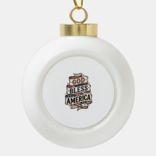God Bless America Vintage Patriotic Vector Design_ Ceramic Ball Christmas Ornament