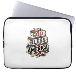 God Bless America Vintage Patriotic Vector Design_ Laptop Sleeve