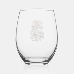 God Bless America Vintage Patriotic Vector Design_ Stemless Wine Glass
