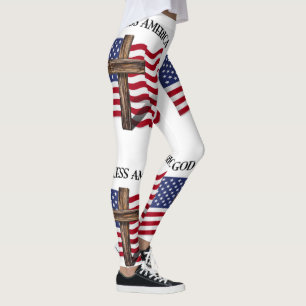 God Bless America With Cross And Flag Leggings