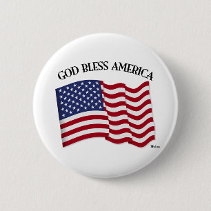 GOD BLESS AMERICA with US flag 6 Cm Round Badge