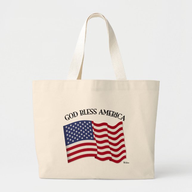 GOD BLESS AMERICA with US flag Large Tote Bag (Front)