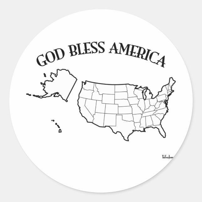 GOD BLESS AMERICA with US outline Classic Round Sticker (Front)