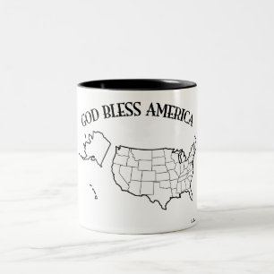 GOD BLESS AMERICA with US outline Two-Tone Coffee Mug