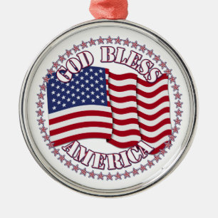 God Bless America With USA Flag And 50 Stars Metal Tree Decoration