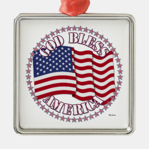 God Bless America With USA Flag And 50 Stars Metal Tree Decoration