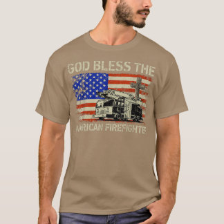 God Bless American Firefighter Flag America  T-Shirt