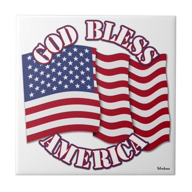 God Bless American with USA Flag Tile (Front)