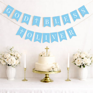 God Bless Baby Blue 6 Letter Boy Baptism Communion Bunting