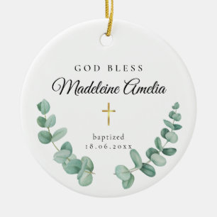 God Bless Baptism Cross Ceramic Tree Decoration
