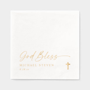 God Bless Baptism Napkins Modern Cross Gold