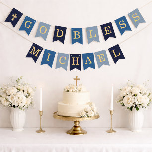 God Bless Boy Blue 7 Letters Baptism Communion Bunting