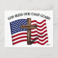 GOD BLESS COAST GUARD with rugged cross & US flag