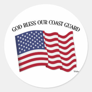 GOD BLESS COAST GUARD with & US flag Classic Round Sticker