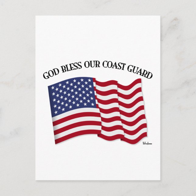 GOD BLESS COAST GUARD with & US flag Postcard (Front)