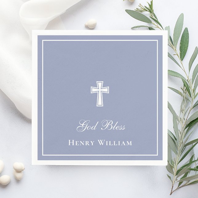 God Bless Cross Boy Baptism Napkin (Creator Uploaded)
