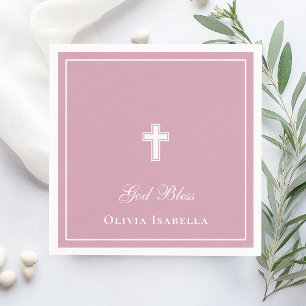 God Bless Cross Girl Baptism Napkin