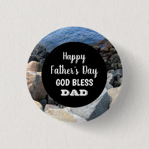 God Bless Dad Happy Father's Day Rocky Seashore 3 Cm Round Badge