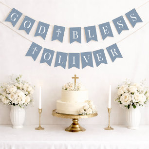 God Bless Dusty Blue 6 Letters Baptism Communion Bunting