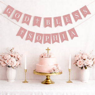 God Bless Dusty Rose 6 Letters Baptism Communion Bunting