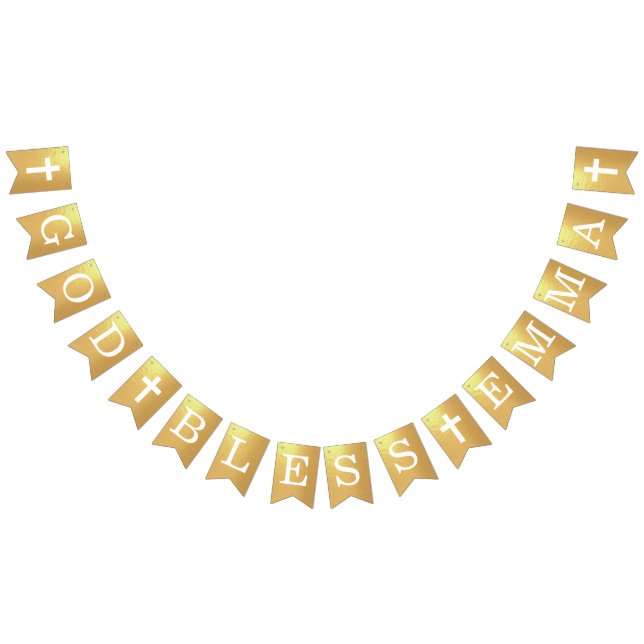 God Bless Gold 4 Letters Name Baptism Communion Bunting (All)