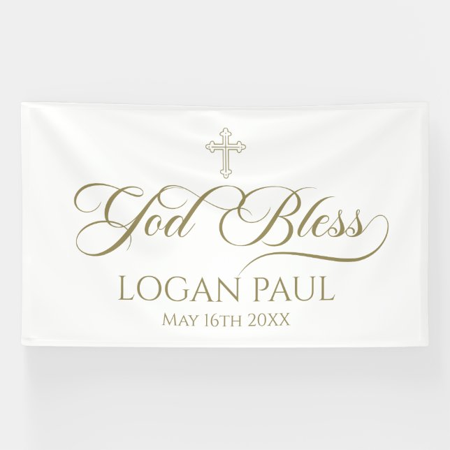 GOD BLESS gold banner backdrop (Horizontal)