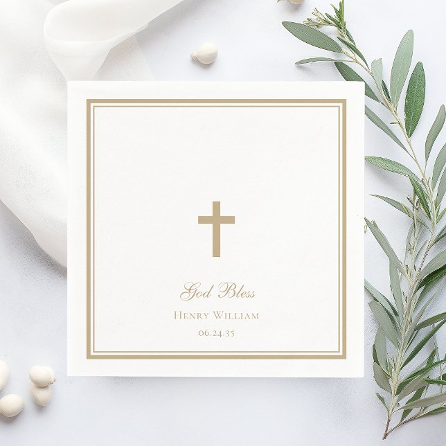 God Bless Gold Cross Boy Baptism Napkin (Creator Uploaded)