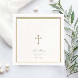 God Bless Gold Cross Boy Baptism Napkin