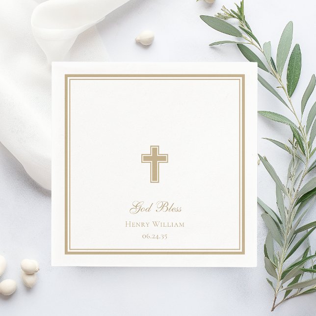God Bless Gold Cross Boy Baptism Napkin (Creator Uploaded)