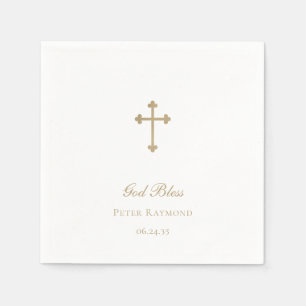 God Bless Gold Cross Boy Baptism Napkin