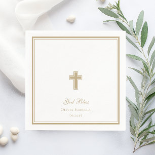 God Bless Gold Cross Girl Baptism Napkin