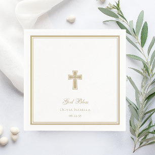 God Bless Gold Cross Girl Baptism Napkin