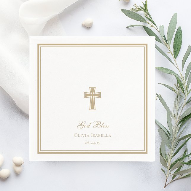 God Bless Gold Cross Girl Baptism Napkin (Creator Uploaded)